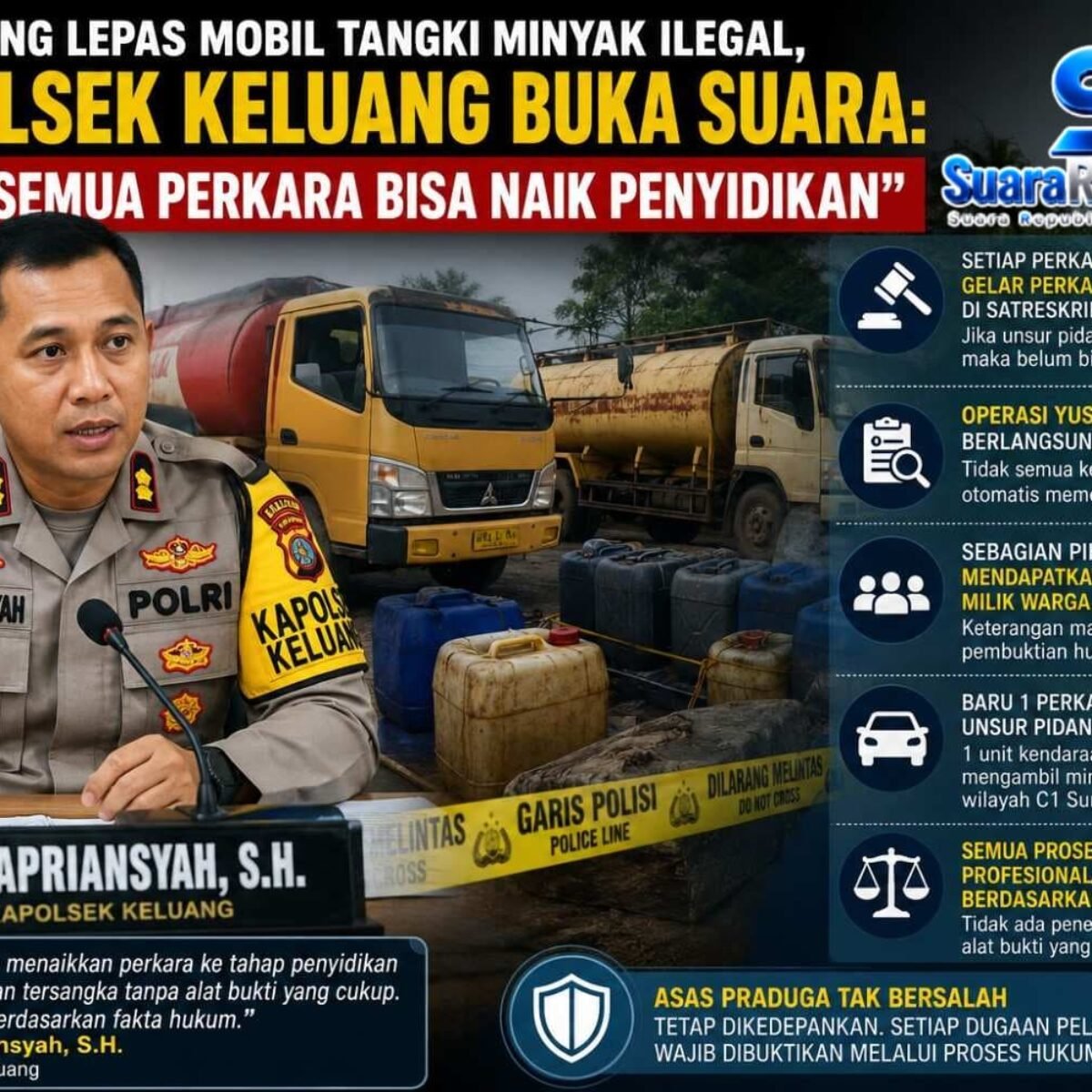 Viral Tudingan Lepas Angkutan Minyak, Kapolsek Keluang: Hukum Tidak Bisa Ditegakkan Berdasarkan Asumsi