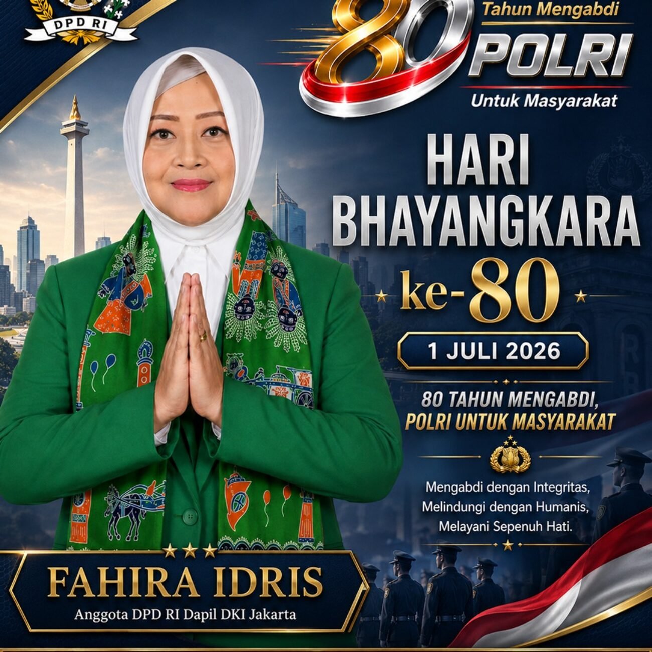 Hj. Fahira Idris, Ucapkan Selamat HUT Bhayangkara ke-80: “Polri Harus Terus Bertransformasi Menjadi Institusi yang Humanis dan Responsif”