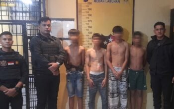 Respon Call Center 110, Tim Macan Polres Pelabuhan Belawan Amankan Empat Remaja Pelaku Tawuran