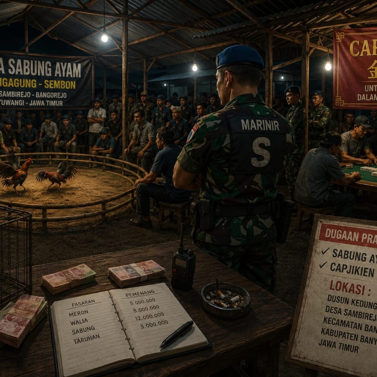 Tak cukup jadi isu,dugaan sabung ayam dan capjikie di bangorejo banyuwangi dinanti pembuktianya oleh aparat