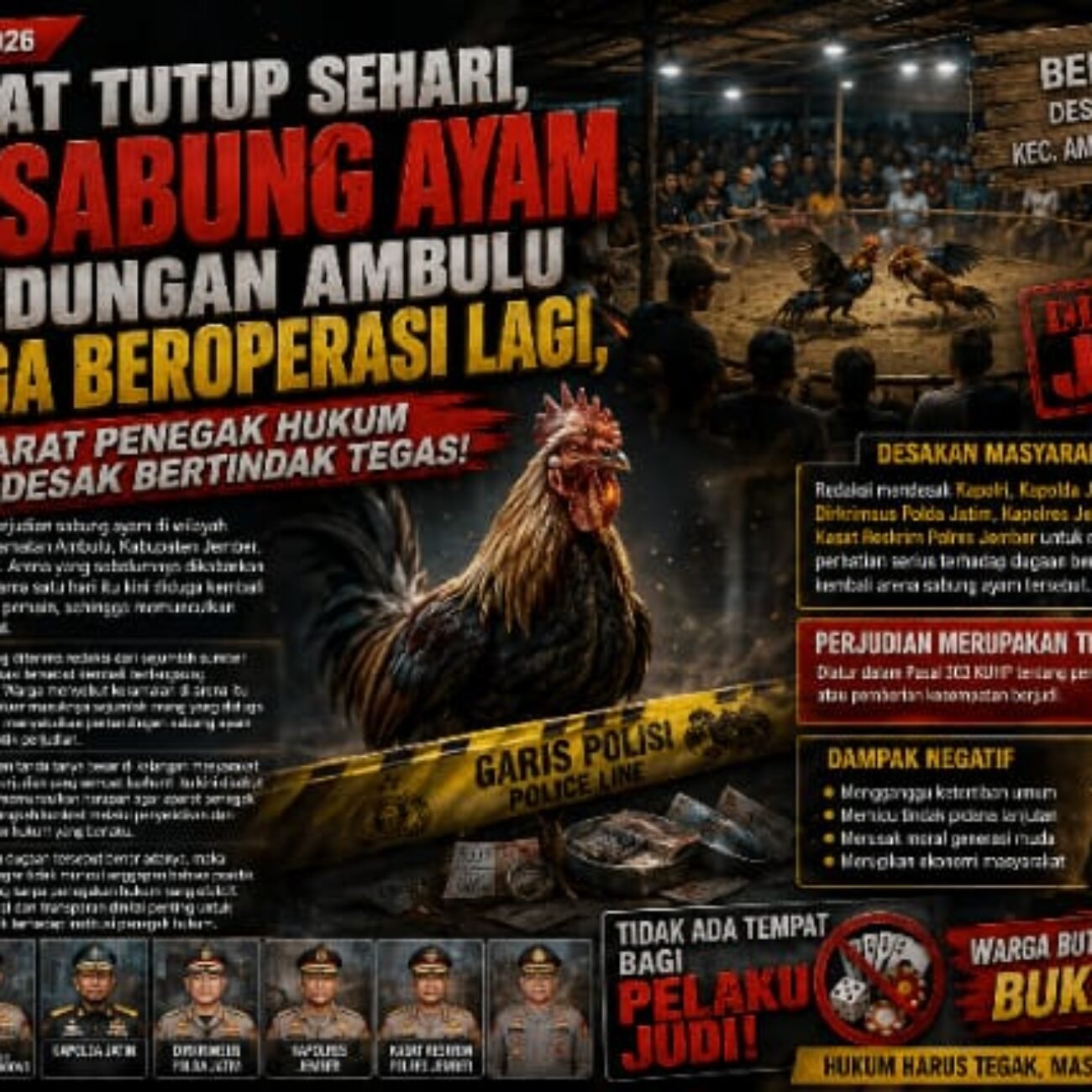 Hanya Tutup Sehari, Arena Sabung Ayam Bedungan Diduga Kembali Ramai, Aparat Diminta Bertindak Tegas