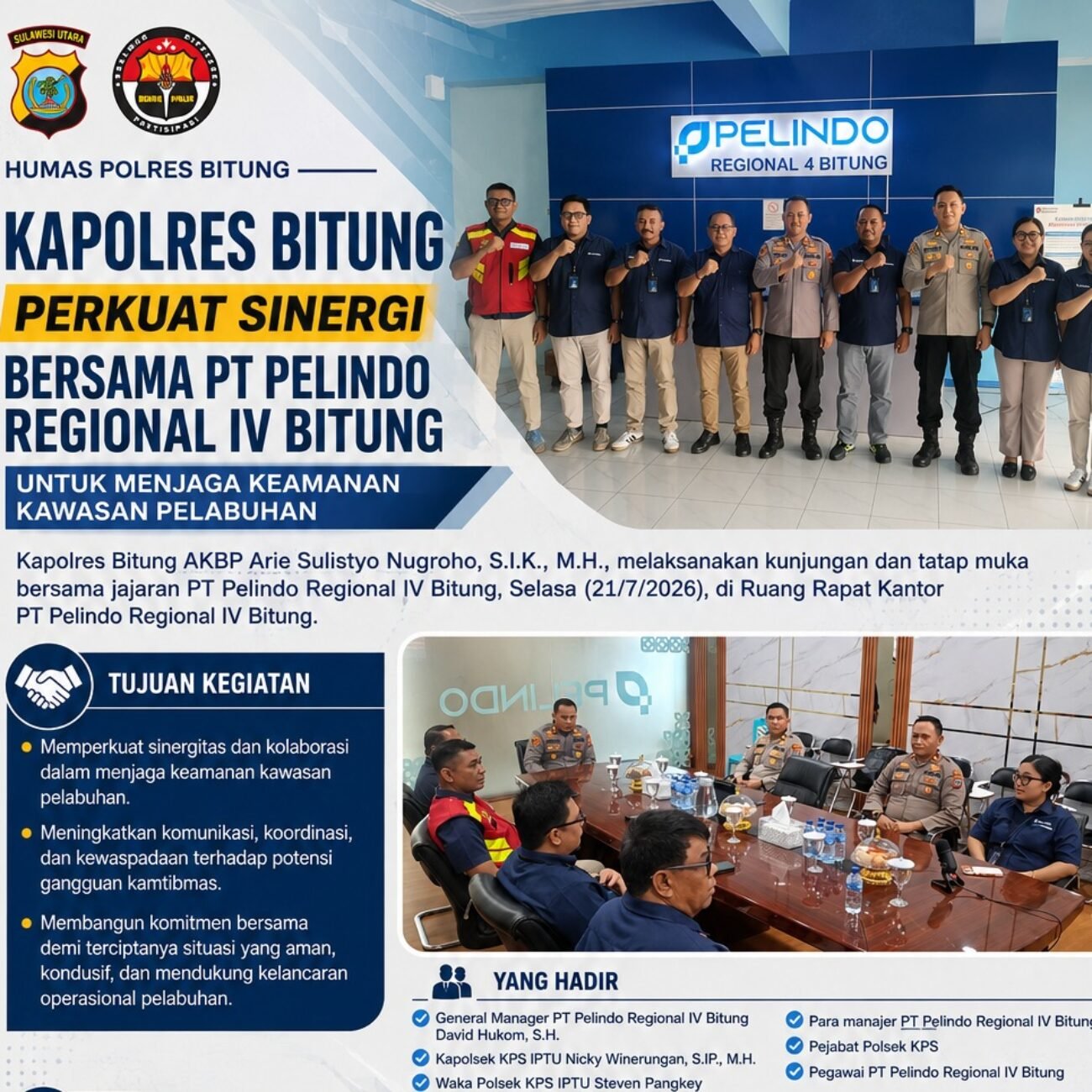 Kapolres Bitung Perkuat Sinergi Bersama PT Pelindo Regional IV Bitung untuk Menjaga Keamanan Kawasan Pelabuhan
