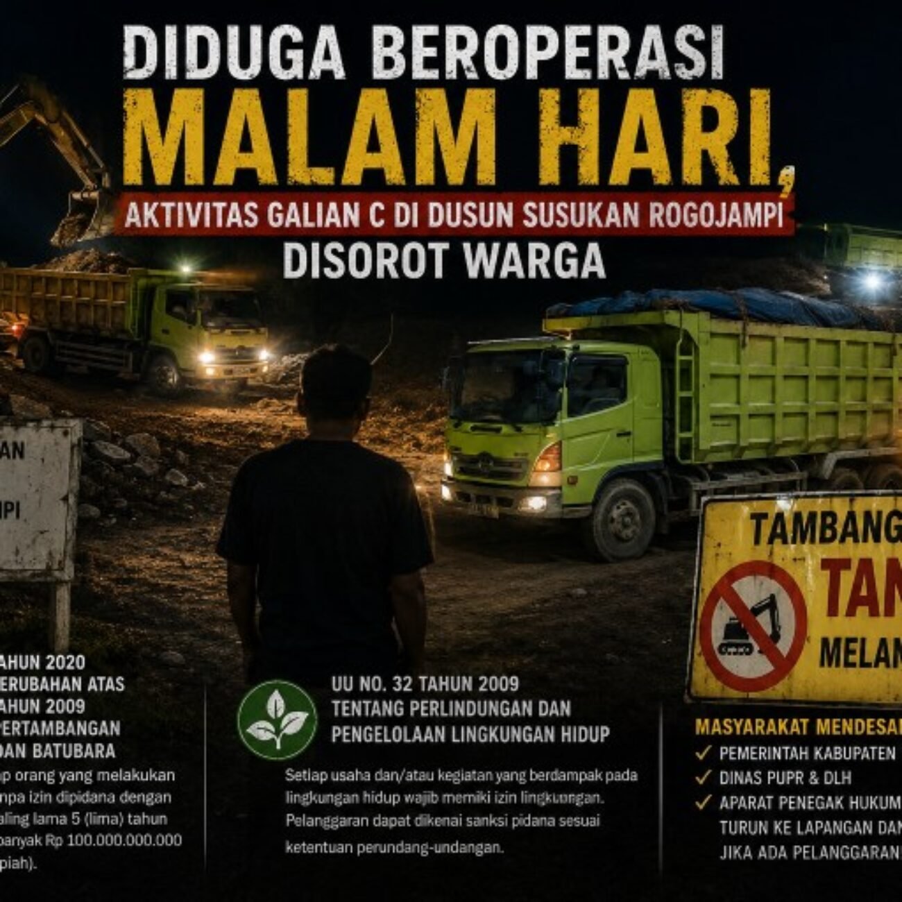 Diduga Beroperasi Malam Hari, Aktivitas Galian C di Dusun Susukan Rogojampi Disorot Warga
