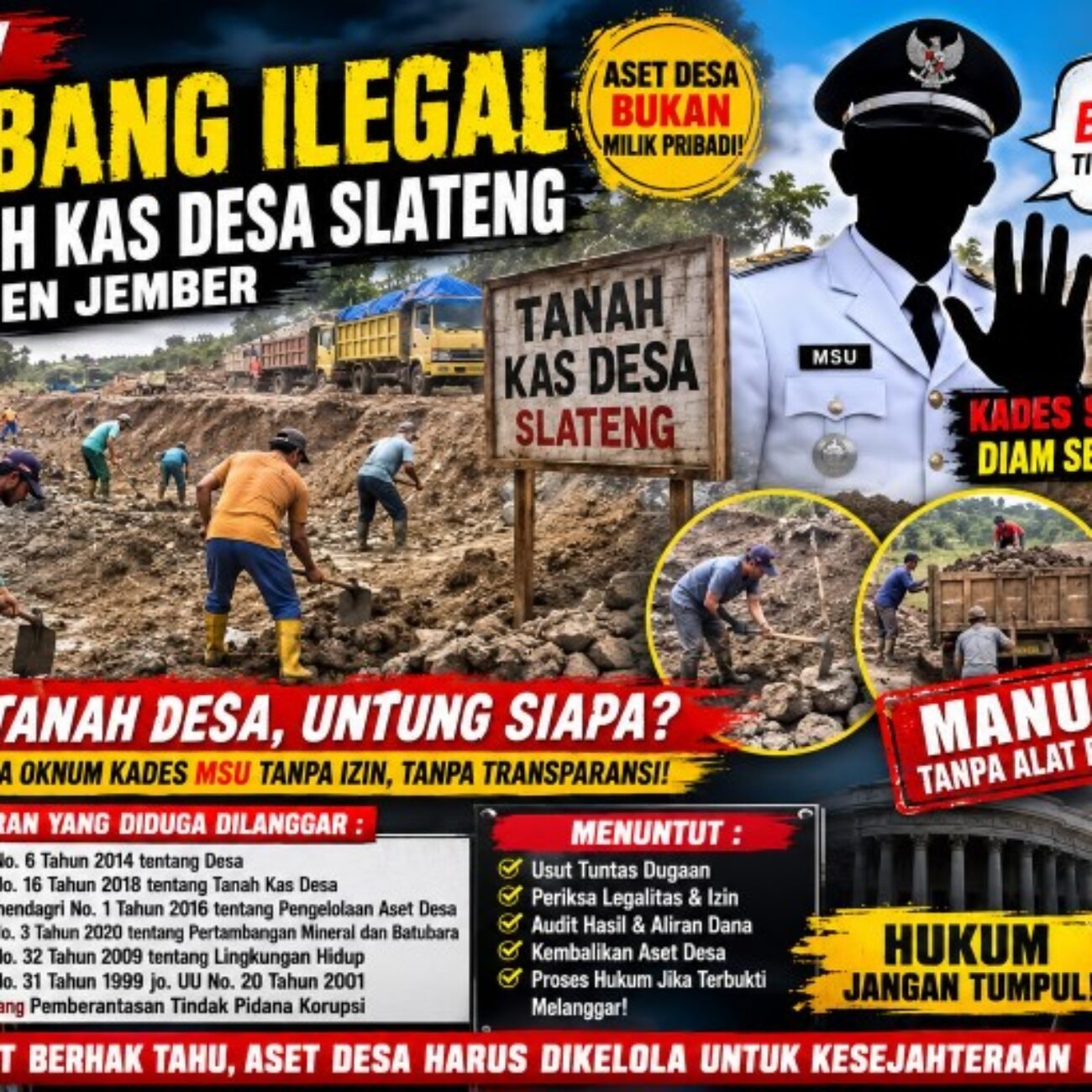 TKD Slateng Diduga Dijadikan Tambang Ilegal, Kades MSU Bungkam Saat Dikonfirmasi, APH Diminta Bertindak Tegas