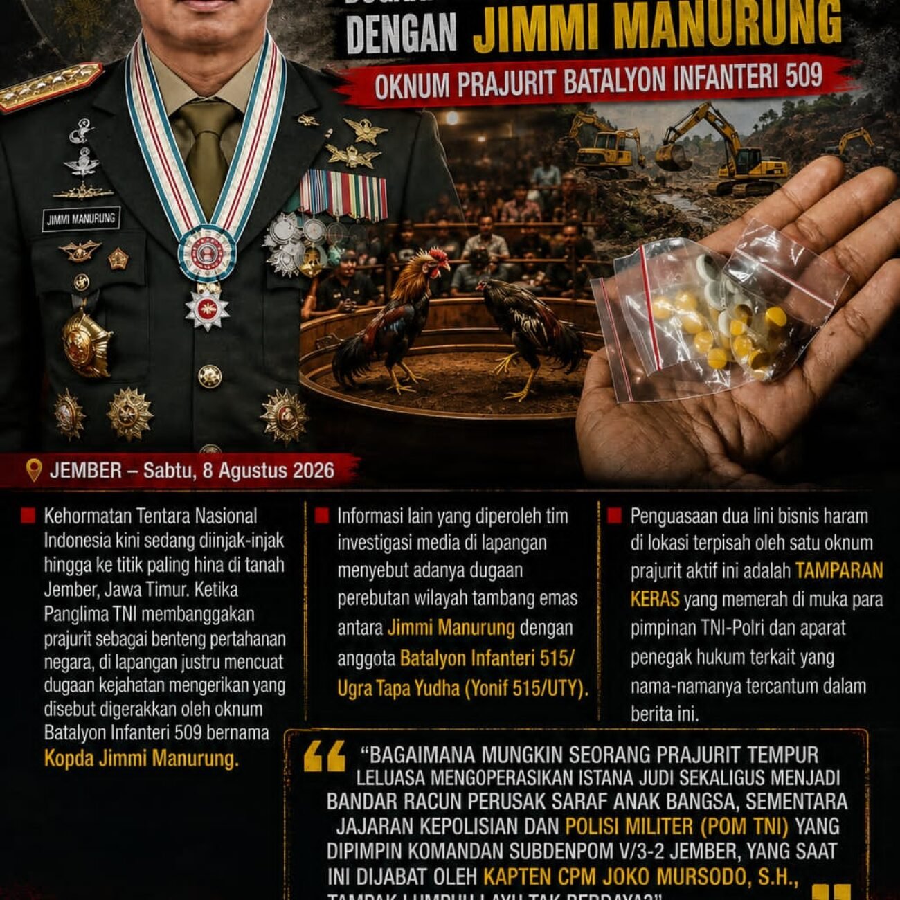 Panglima TNI Diminta Bertindak: Dugaan Judi dan Okerbaya Dikaitkan dengan Oknum Prajurit Batalyon Infanteri 509