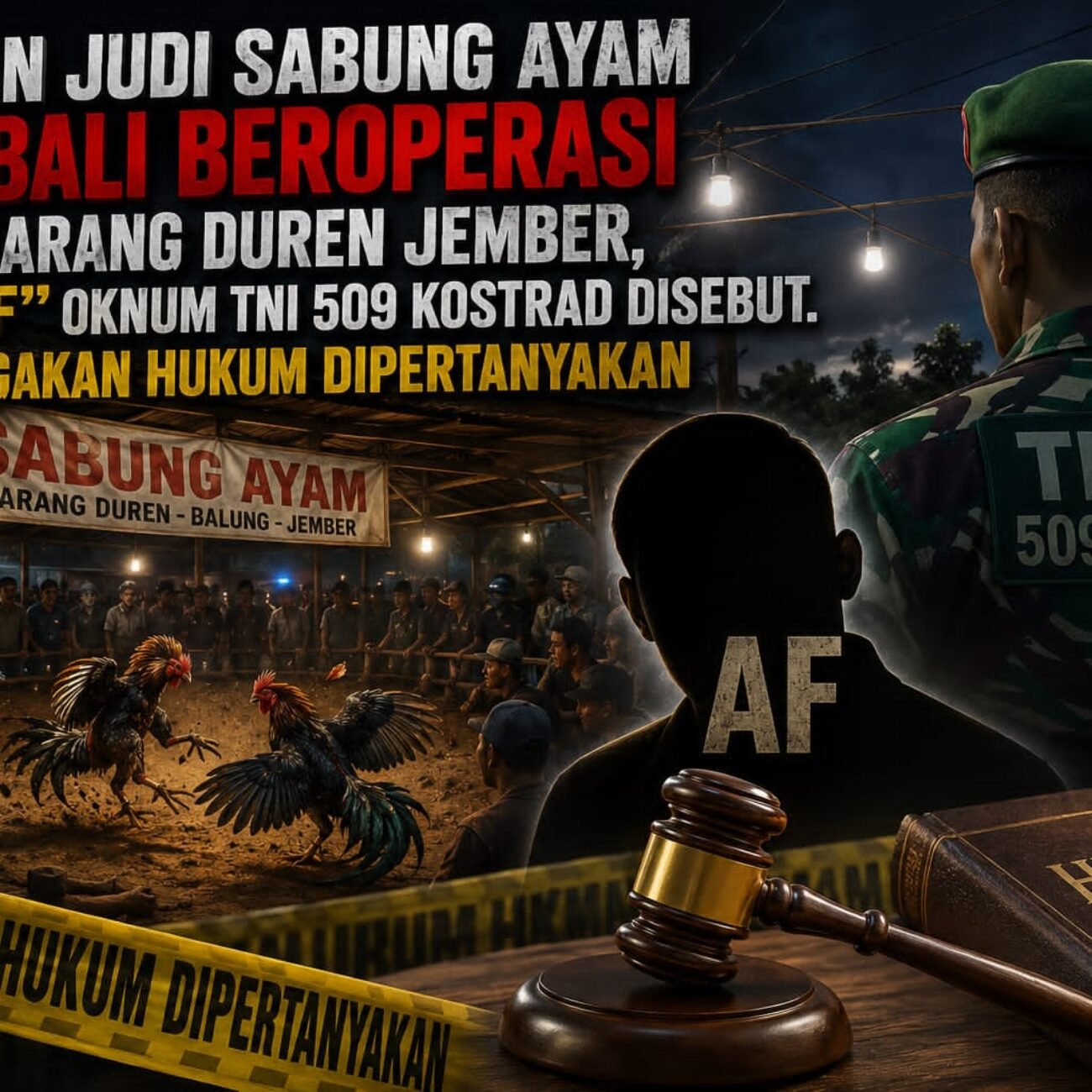 Dugaan Judi Sabung Ayam Kembali Beroperasi di Karang Duren Jember, Nama Oknum TNI 509 Kostrad Disebut, Penegakan Hukum Dipertanyakan