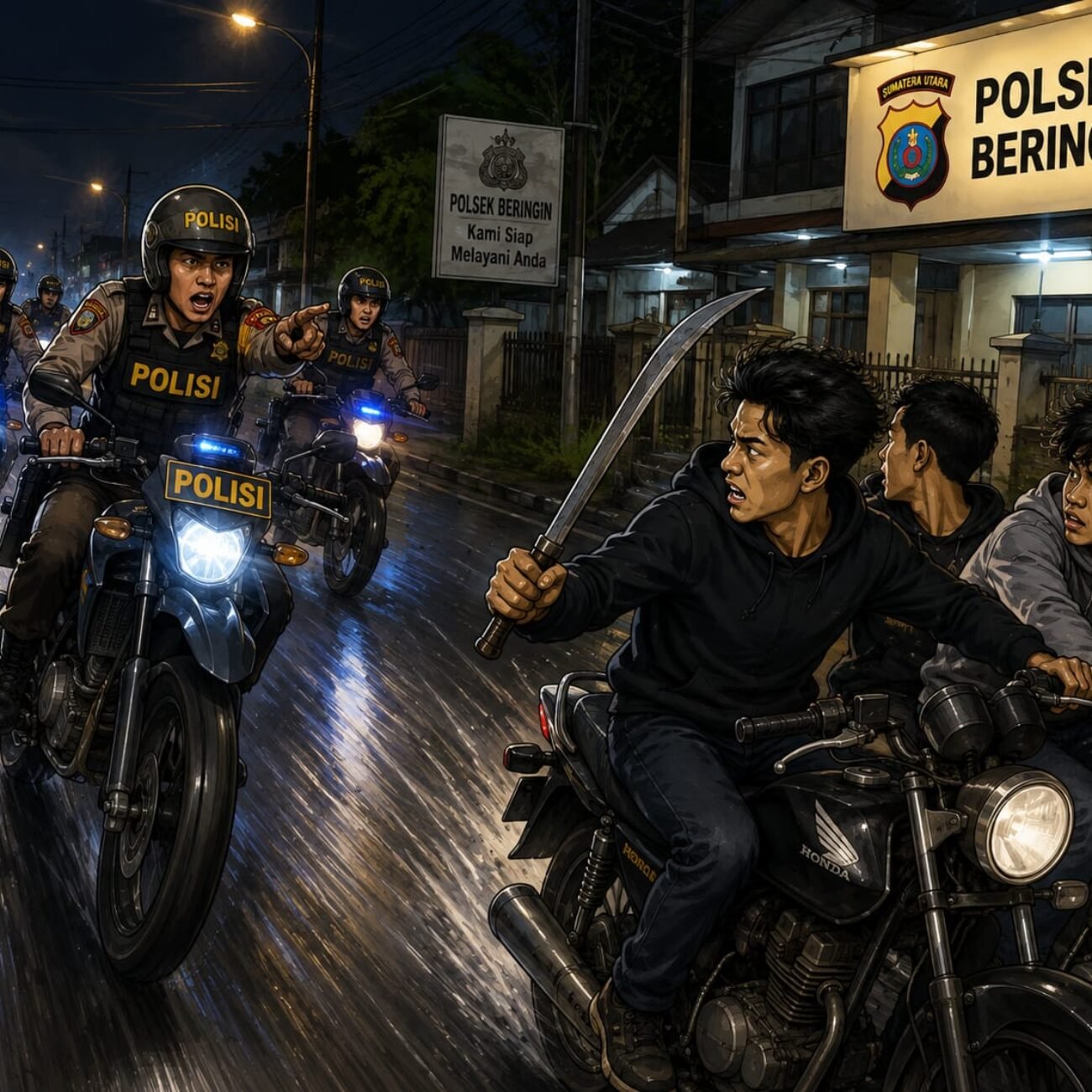 Polsek Beringin Amankan 3 Orang Remaja Diduga Kawanan Geng Motor Bersenjata