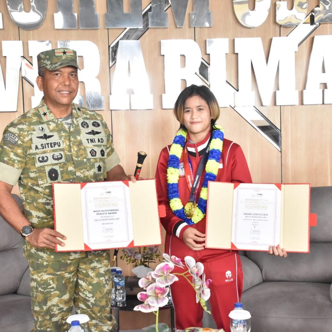 Danrem 031/WB Sambut dan Apresiasi Delvi Nurfadillah, Anak Prajurit Berprestasi di Kancah Internasional MMA