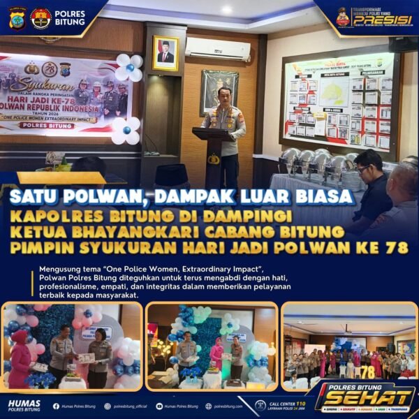 Satu Polwan, Dampak Luar Biasa: Kapolres Bitung didampingi Ketua Bhayangkari Cabang Bitung, Pimpin Syukuran Hari Jadi Polwan ke-78