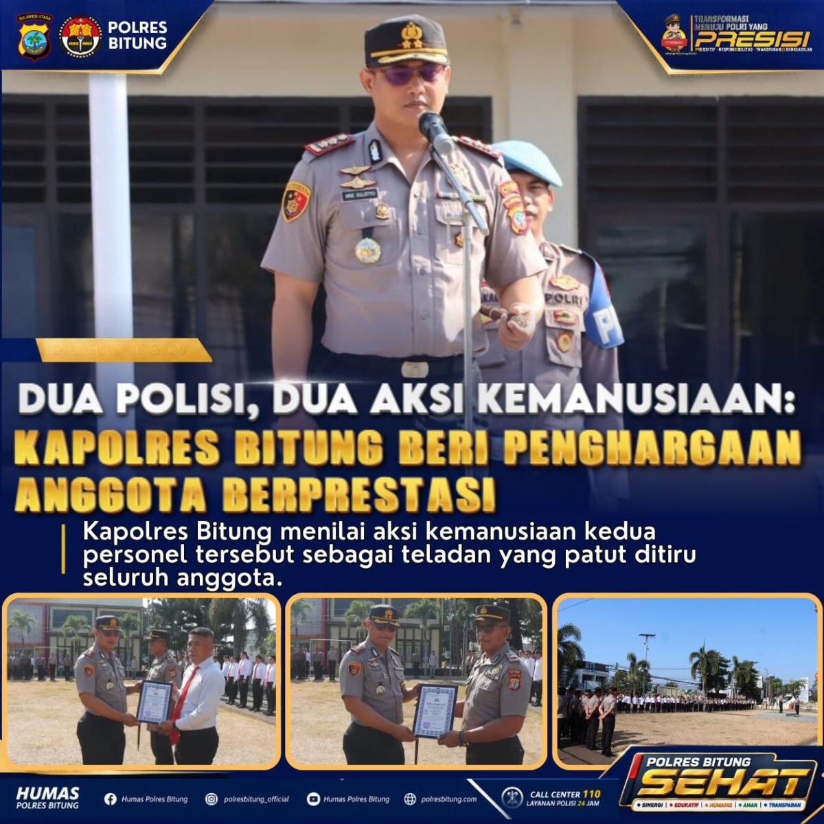 Kapolres Bitung Beri Penghargaan Dua Personel Berprestasi, Kepedulian yang Menginspirasi Sesama