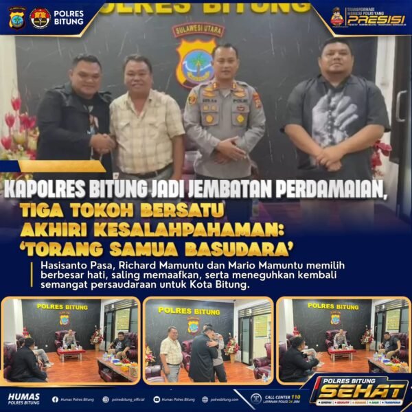 Kapolres Bitung Jadi Jembatan Perdamaian, Tiga Tokoh Bersatu Akhiri Kesalahpahaman