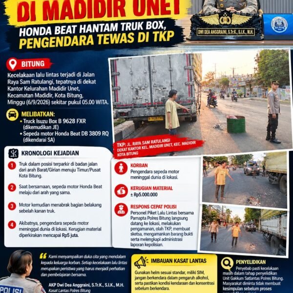 Piket Lalu Lintas dan Pamapta Polres Bitung Respons Cepat Tangani Kecelakaan di Madidir Unet